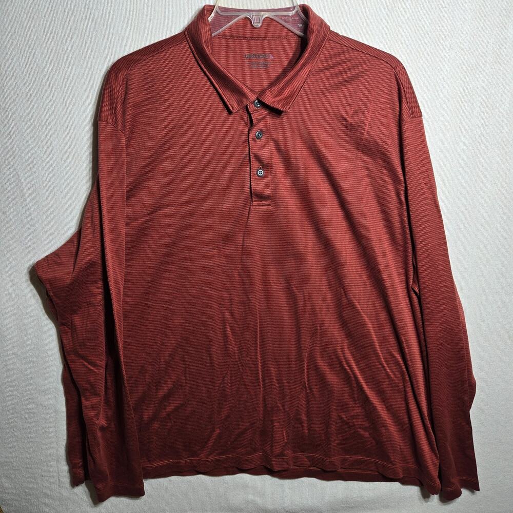 Untuckit Damaschino Jacquard Polo Shirt Mens 3XL Long Sleeve Cotton Maroon